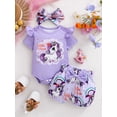 thumbnail image 3 of HWJAD Newborn Baby Girl Clothes Princess Unicorn Short Sleeve Romper Rainbow Shorts Headband Infant Summer Outfits, 3 of 8