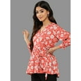 thumbnail image 4 of Janasya Women's Orange Crepe Digital Floral Print Peplum Top, 4 of 6