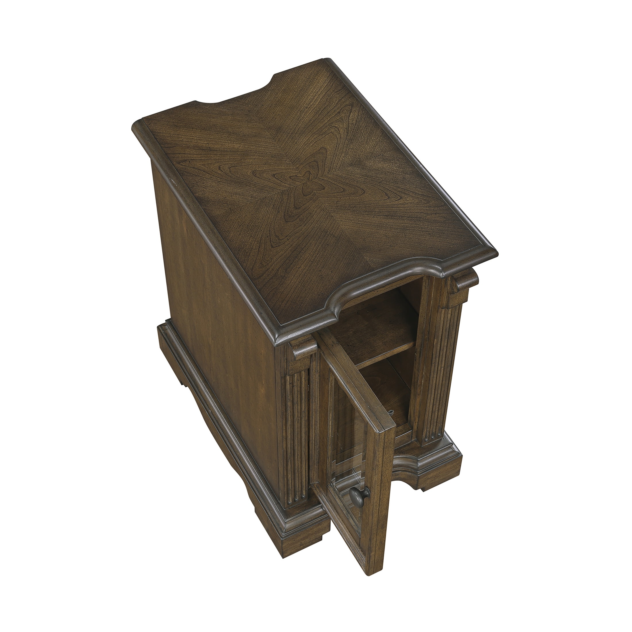 OakvillePark Soren Chairside Table with Cabinet Storage, Charging Ports, Power Outlets, Brown