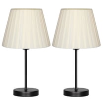 2-Pack Pleated Fabric Shade Table Lamps - Black Metal Base Lamps with E26 Bulb Base for Bedroom & Living Room