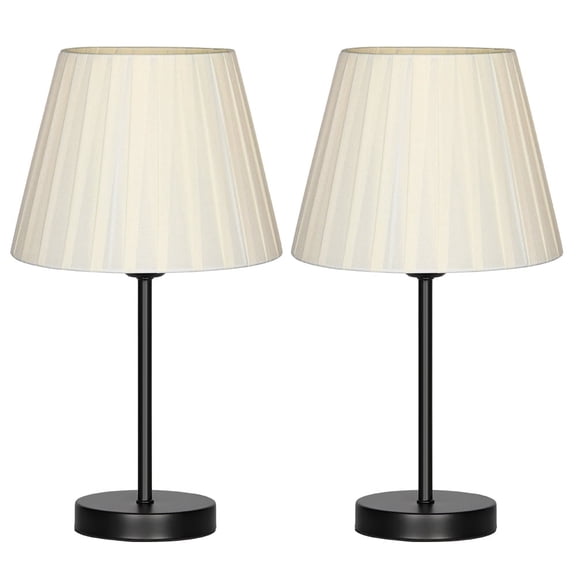 2-Pack Pleated Fabric Shade Table Lamps - Black Metal Base Lamps with E26 Bulb Base for Bedroom & Living Room