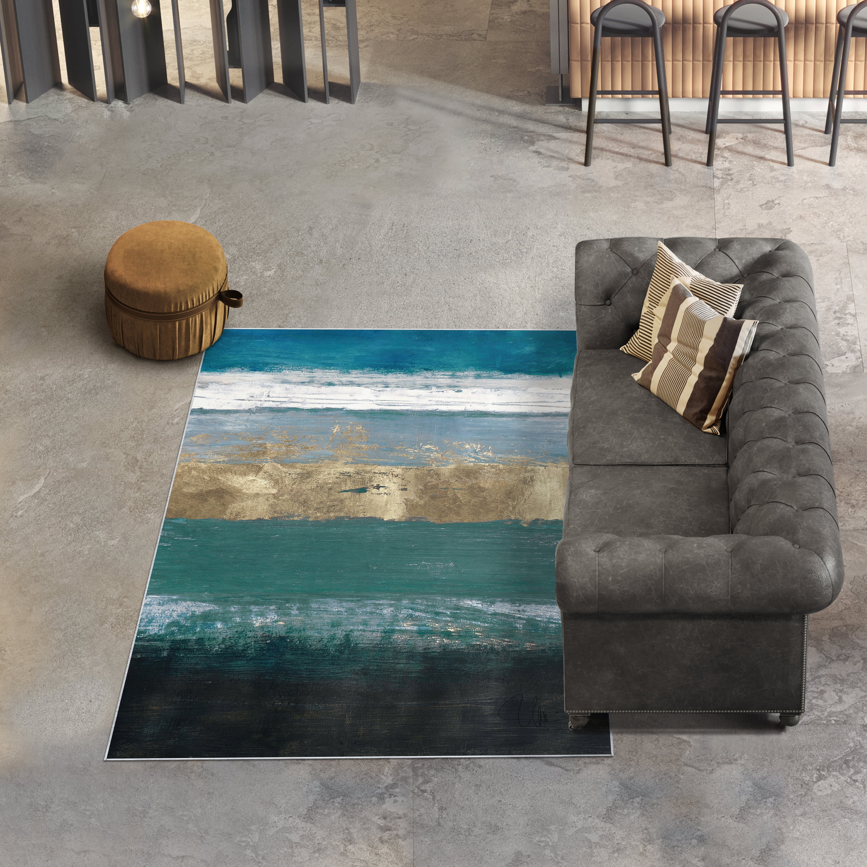 Horizons Across the Blue Washable Color Block Art Area Rug size 5'x8'