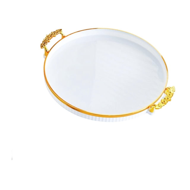 Bandeja de almacenamiento de frutas para decoración del hogar, plato redondo de plástico liviano con asas para Blanco