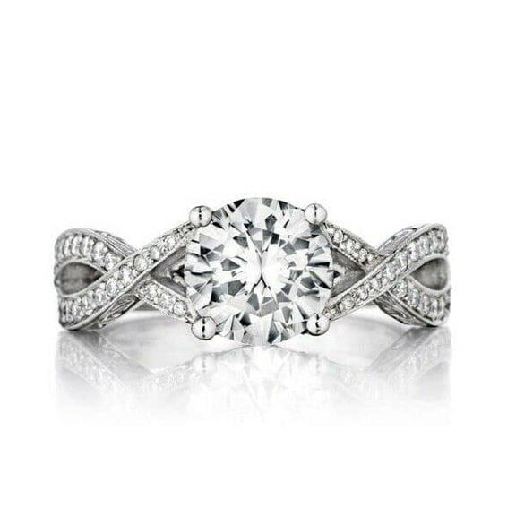 HeartsAndYou 2ct Round Cut Moissanite Engagement Ring for Women Infinity Style 18k White Gold over Silver