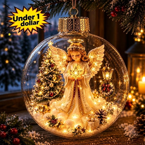 Clearance! 3.9in Glowing Angel Christmas Story Ornaments, Mini Light-Up Christmas Balls Tree Pendants, Warm LED Christmas Decorations for Party Gifting Use