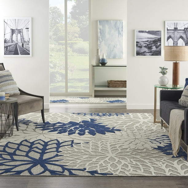 Tropical Fl Ivory Navy, 9 X 13 Outdoor Area Rugs