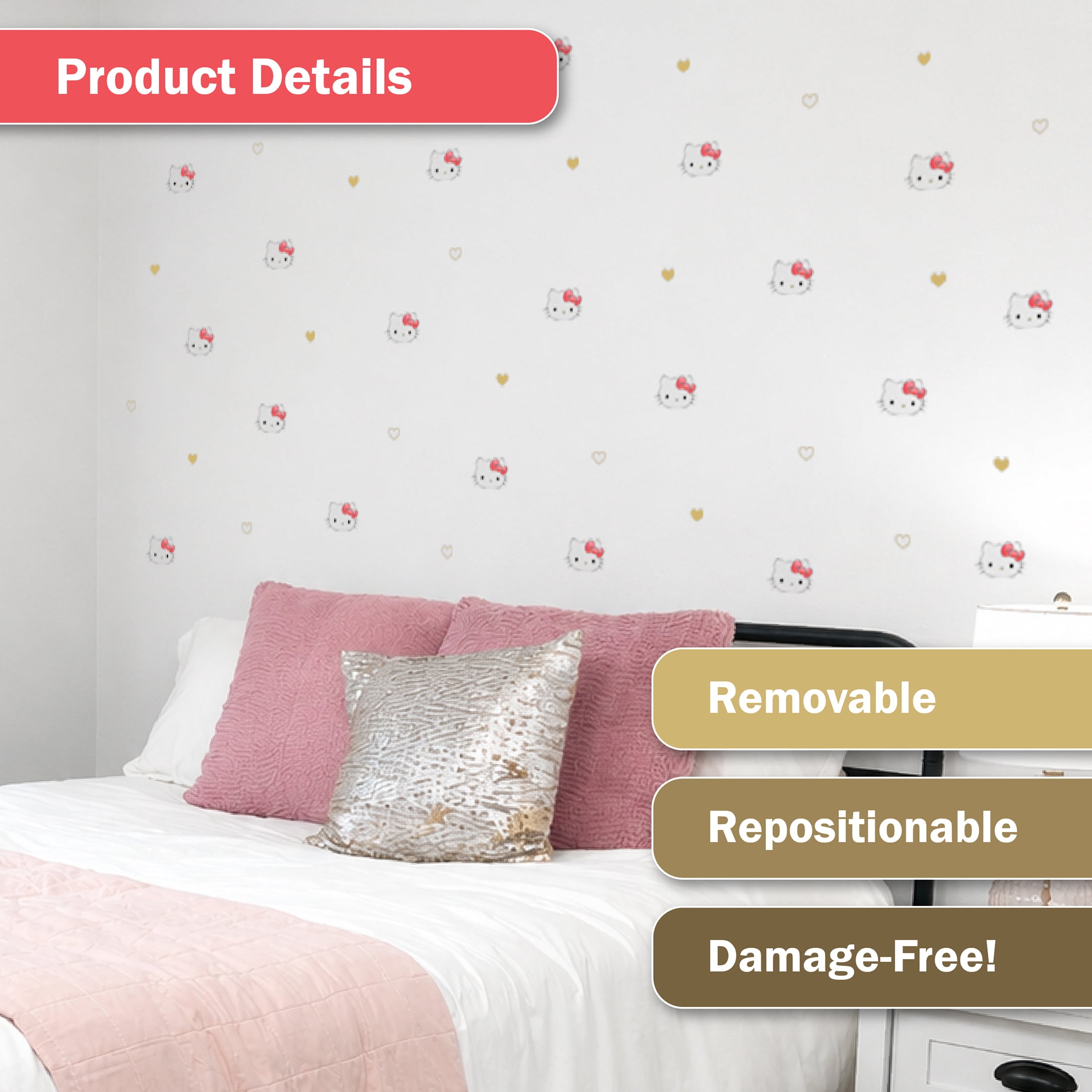 Wall Palz Hello Kitty Vinyl Wall Decals Peel and Stick Room Decorations