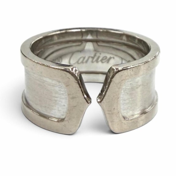 Pre-Owned Cartier 2C Ring 750 (WG) White Gold Ring, Size 56, Weight 13.28g, Women's