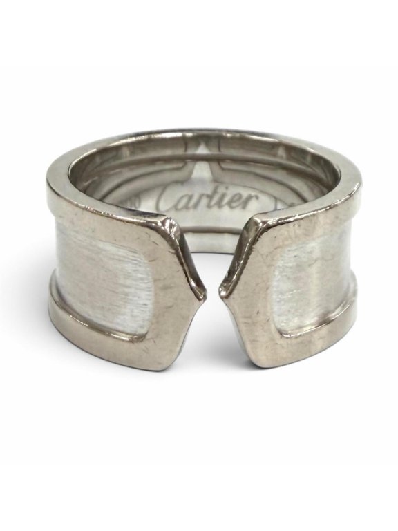 Pre-Owned Cartier 2C Ring 750 (WG) White Gold Ring, Size 56, Weight 13.28g, Women's