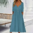 thumbnail image 2 of Herrnalise Women's V-Neck Long Sleeve Button PleatedHigh Waist Solid Color Dresses S-2XL, 2 of 6