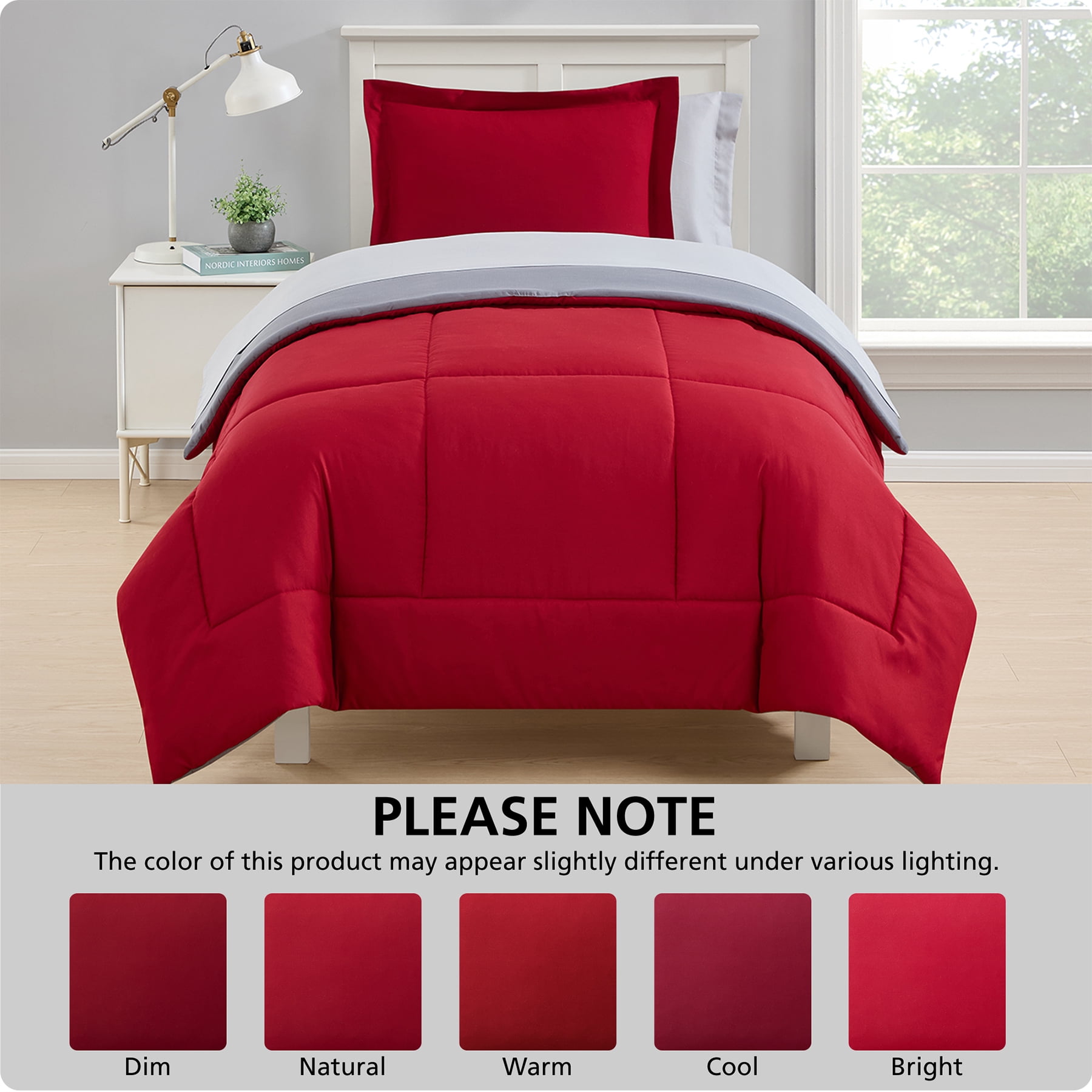 Mainstays All in One Reversible Comforter and Sheet set- 5 Piece, Twin, Red