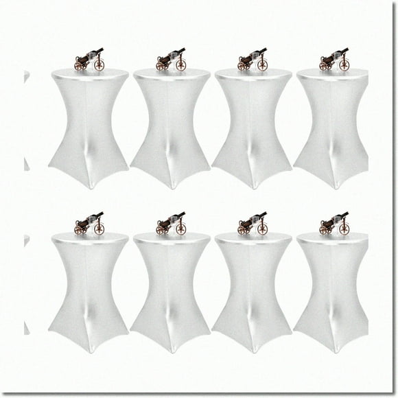 ShimmerFit Cocktail Couture : Ensemble de 8 Nappe Extensible - Housses en Spandex Argent Métallique pour Tables Rondes Hautes. Parfait pour Mariages, Bars, Fêtes et Décoration Intérieure.