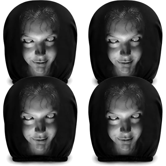 Scary Headrest Covers For Cars 4 Pack - Washable Stretch Fabric Spooky Ghost Design, Universal Seat Headrest Protector