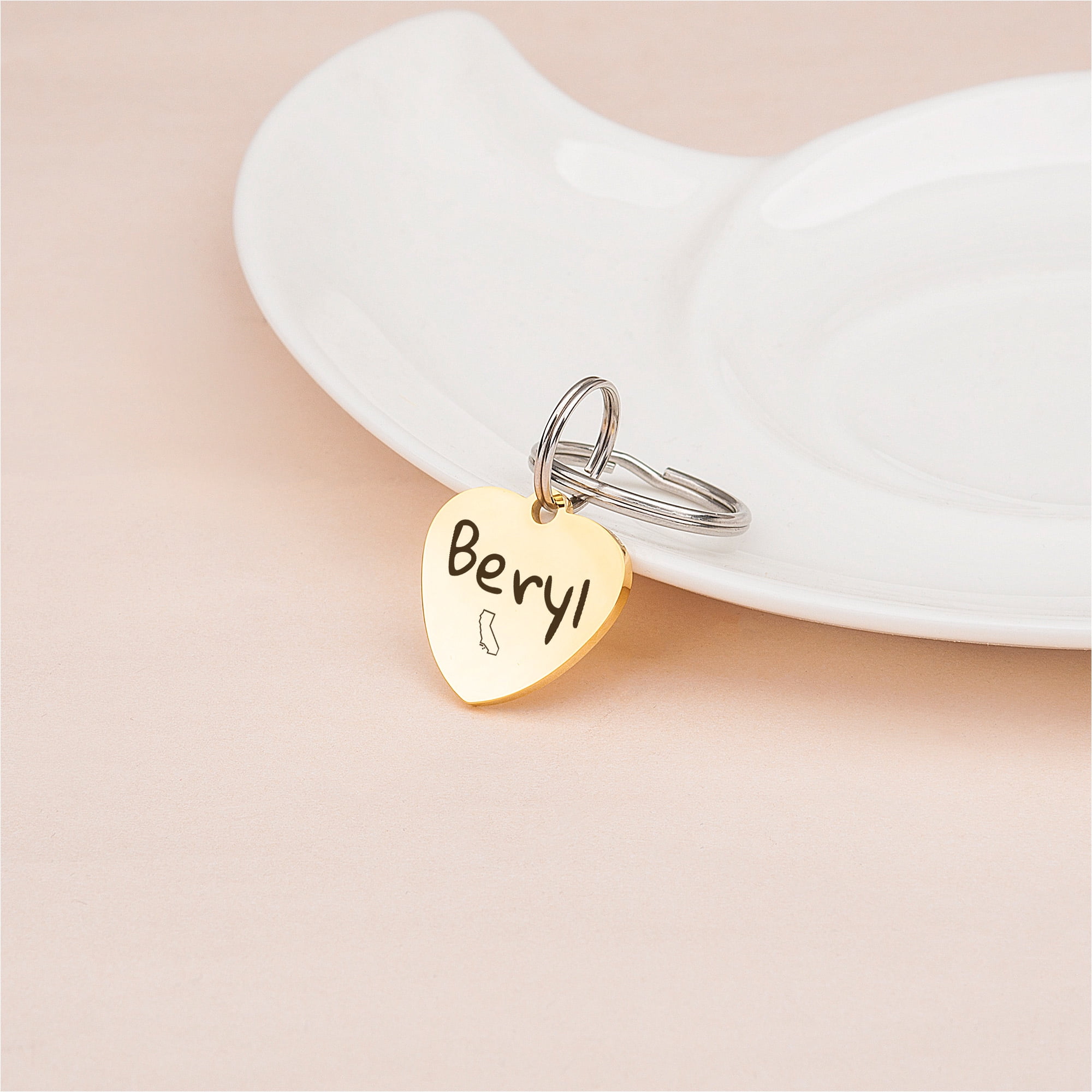 Anavia Stainless Steel Metal Heart Name - State Birthday Holiday Christmas Engraved Dog Cat ID Tag, Gold