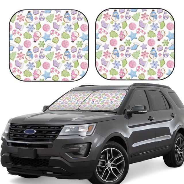Fotbe Pastel Christmas Cookies Juego de 2 Piezas de Parasoles para Parabrisas | Bloqueador Solar para Auto | Accesorios Plegables para Protección Solar Interior-Large