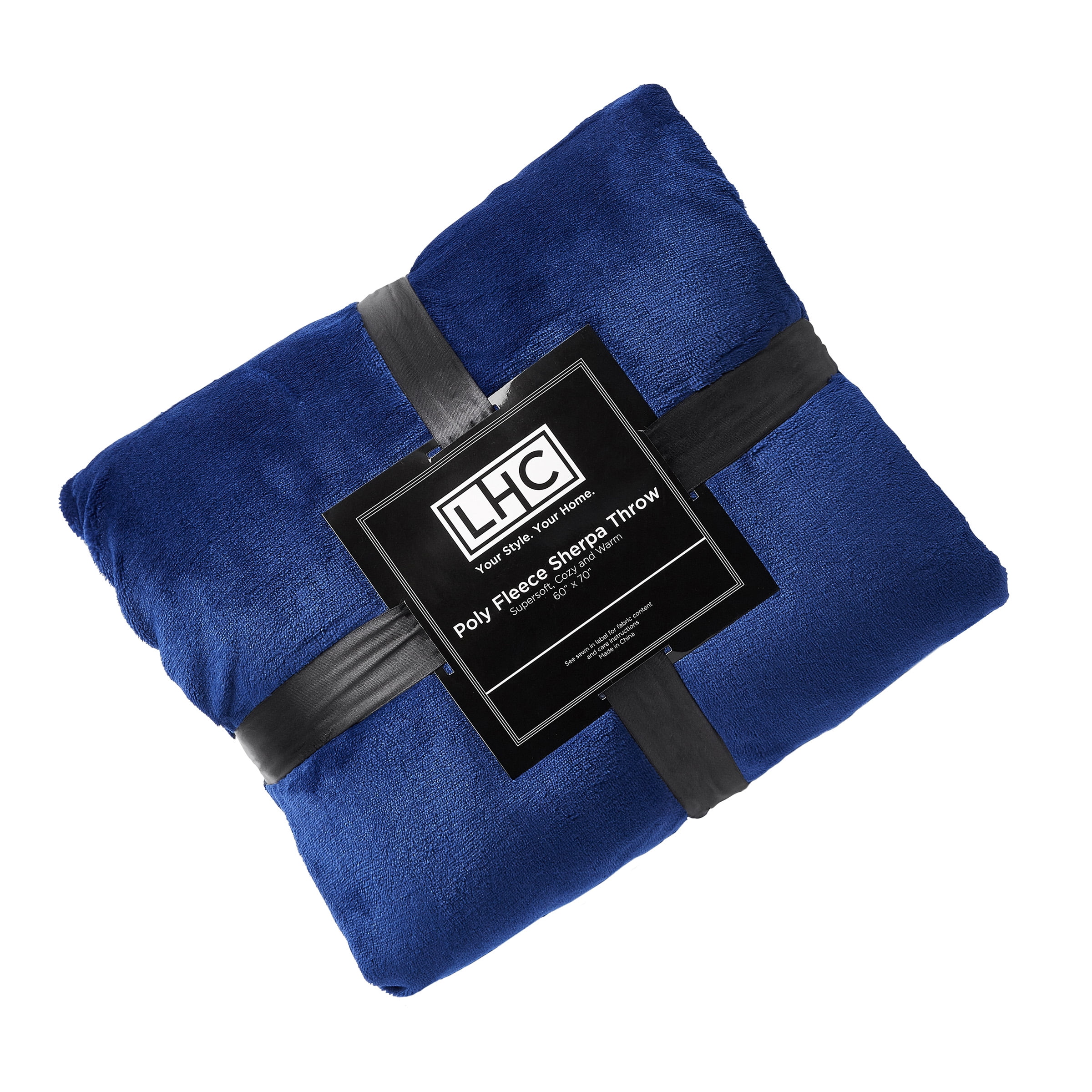 Poly Fleece Sherpa – Oversized Plush Woven Polyester Sherpa Fleece Solid Color Throw by Somerset Home (Midnight and White)