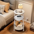 thumbnail image 4 of Round Side Table, 3-Tier End Table with Power Outlets, Small Table with Storage Basket, Coffee Table Sofa Side Table for Small Spaces, Nightstand for Living Room Bedroom 11.81in Matte White, 4 of 17