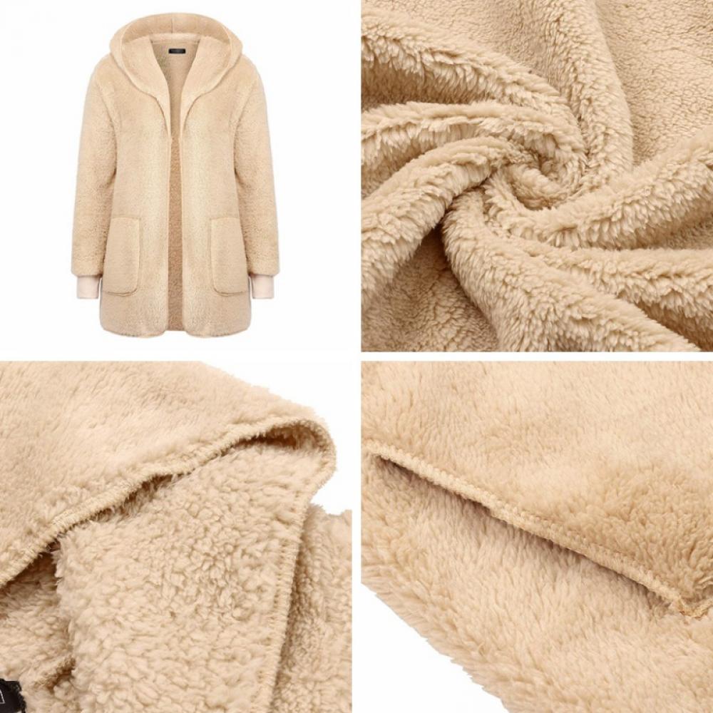 Causal Soft Hooded Pocket Jacket, Fleece Plush Warm Faux Fur Fluffy Female Autumn Jacket Coat - image 4 of 5