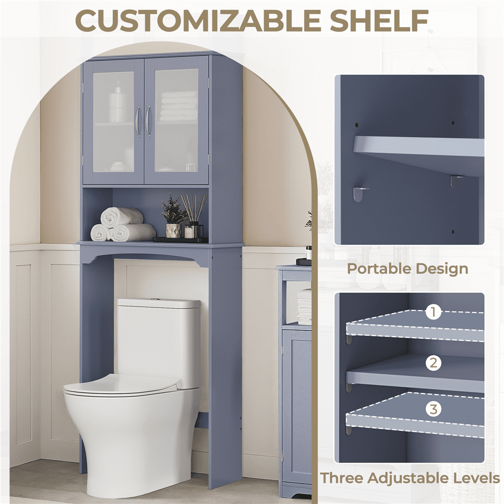 Renwick Free-Standing Toilet Storage Cabinet Bathroom Storage Rack with Open Shelf, Gray