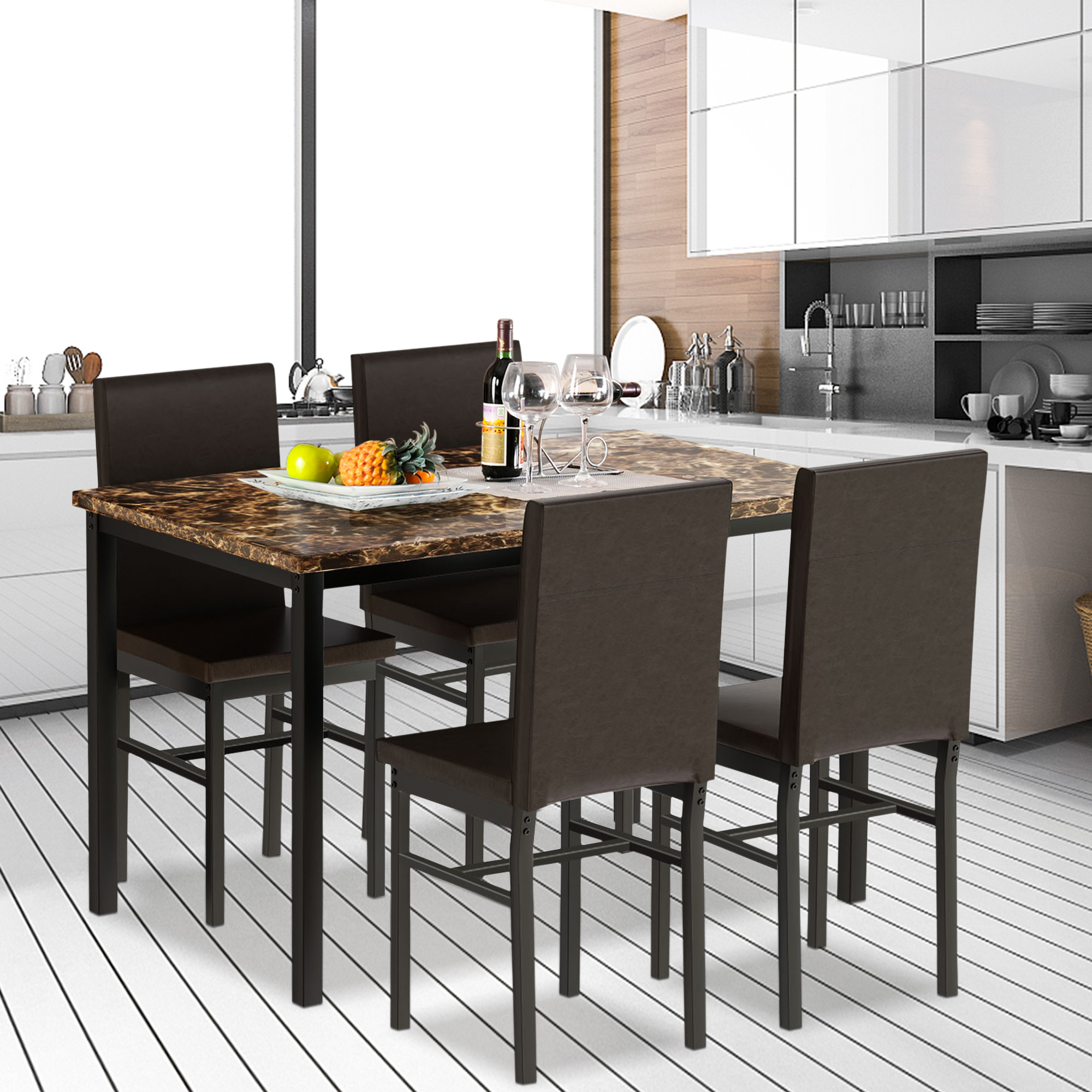Kitchen Dining Table Set, 5Piece Dining Table and Chairs, Metal Frame