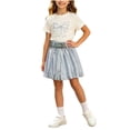 thumbnail image 2 of WQNVRNR Girls Sweet Two-Piece Outfit- Elastic Waist Bubble Shorts Short Sleeve Crewneck Top Casual Bow Summer Clothes Set Blue Size 1 Years, 2 of 9