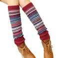 thumbnail image 2 of dianhelloya 1 Pair Ethnic Style Striped Print Ribbed Cuffs Knee High Knitted Leg Warmers Autumn Winter Women Warm Boot Stockings Wine Red, 2 of 8