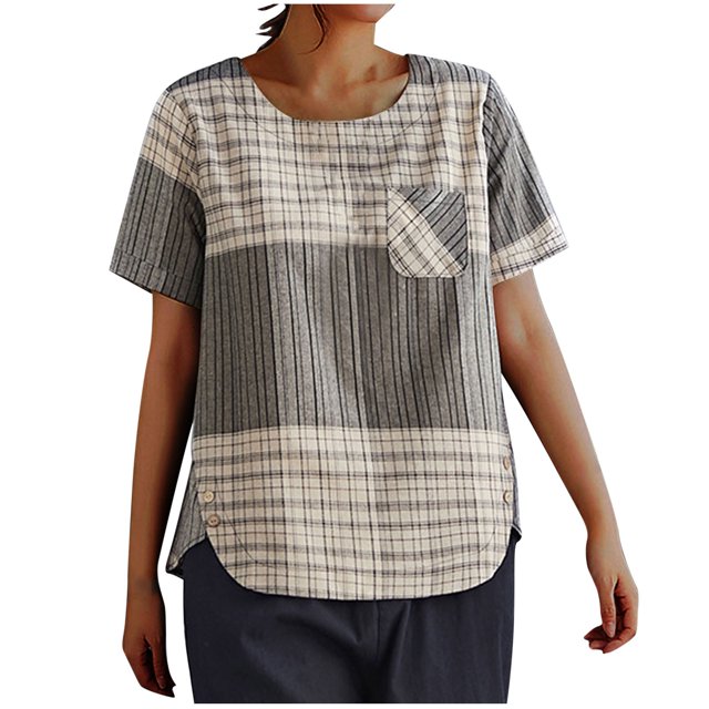 Blouses pour Femmes, T-Shirt Décontracté Imprimé Mode Manches Courtes en Coton et Lin