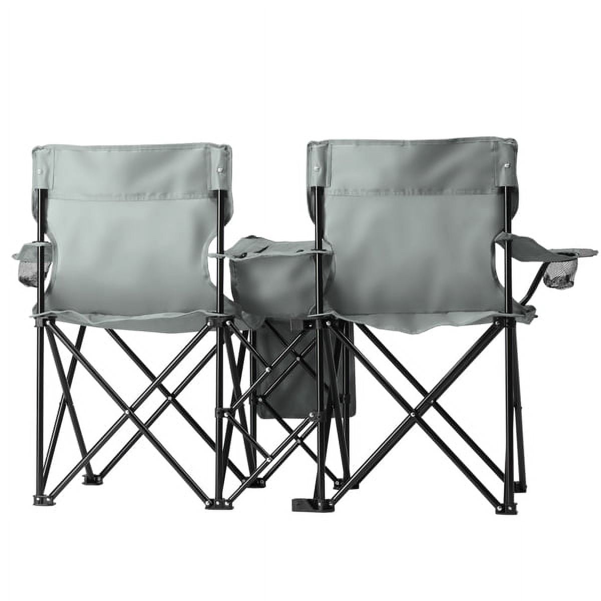 Alvantor Gray 2-Seat Outdoor Folding Chair with Removable Sun Umbrella for Beach, Camping, and Fishing