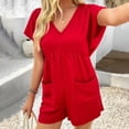 thumbnail image 4 of Women's Summer Short Sleeve V Neck Romper Back Hollow Out Jumpsuit with Pockets - Polyester Lightweight Comfortable Loose Fit for Beach Party Vacation, 4 of 5