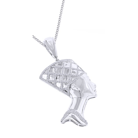 AFFY White Natural Diamond Egyptian Queen Cleopatra Pendant in 10k White Gold (0.5 Cttw)