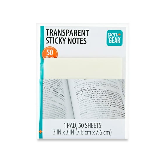 Pen+Gear Semi-Transparent Sticky Notes, 3in x 3in, 50 Sheets, 1 Pad