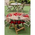 thumbnail image 3 of Outdoor Tablecloth with Umbrella Hole and Zipper, Christmas Round Table Cloth 60 Inch Waterproof Tablecloth, Xmas Balls Snowflakes Trees Red Plaid Wooden Picnic Table Cover for Patio Camping, 3 of 7