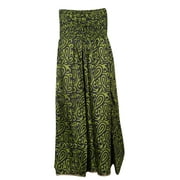 Mogul Women's Gypsy Skirts Green Vintage Silk Sari Divided Maxi Skirt