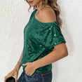 thumbnail image 4 of cocolona Womens Sequin Off Shoulder Tops Summer Short Sleeve Sparkly T-shirts Fashion Casual Loose Blouses, 4 of 7
