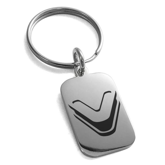 Stainless Steel Letter V Initial 3D Monogram Engraved Small Rectangle Dog Tag Charm Keychain Keyring