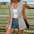thumbnail image 2 of Noric Women Sleeveless Notch Lapel Long Waistcoat Single Button Gathered Waist Suit Vest Relaxed Fit Pocket Office Casual Layering Outerwear, 2 of 9