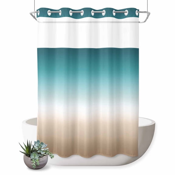 No Hook Shower Curtain with Built-in Rings - Teal Green Khaki Retro Gradient Washable Waterproof Fabric Bathroom Curtains for Hotel,Rentals, 72X 96 Inch Extra Long , Abstract Watercolor