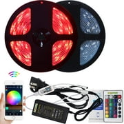 LED Strip Lights, 300LED 32.8FT/10M 5050 RGB Waterproof Music Sync, Color Changing Works with WiFi Controller 24Key Remote, Sensitive Built-in Mic, for Home, TV, Party (2x16.4FT)