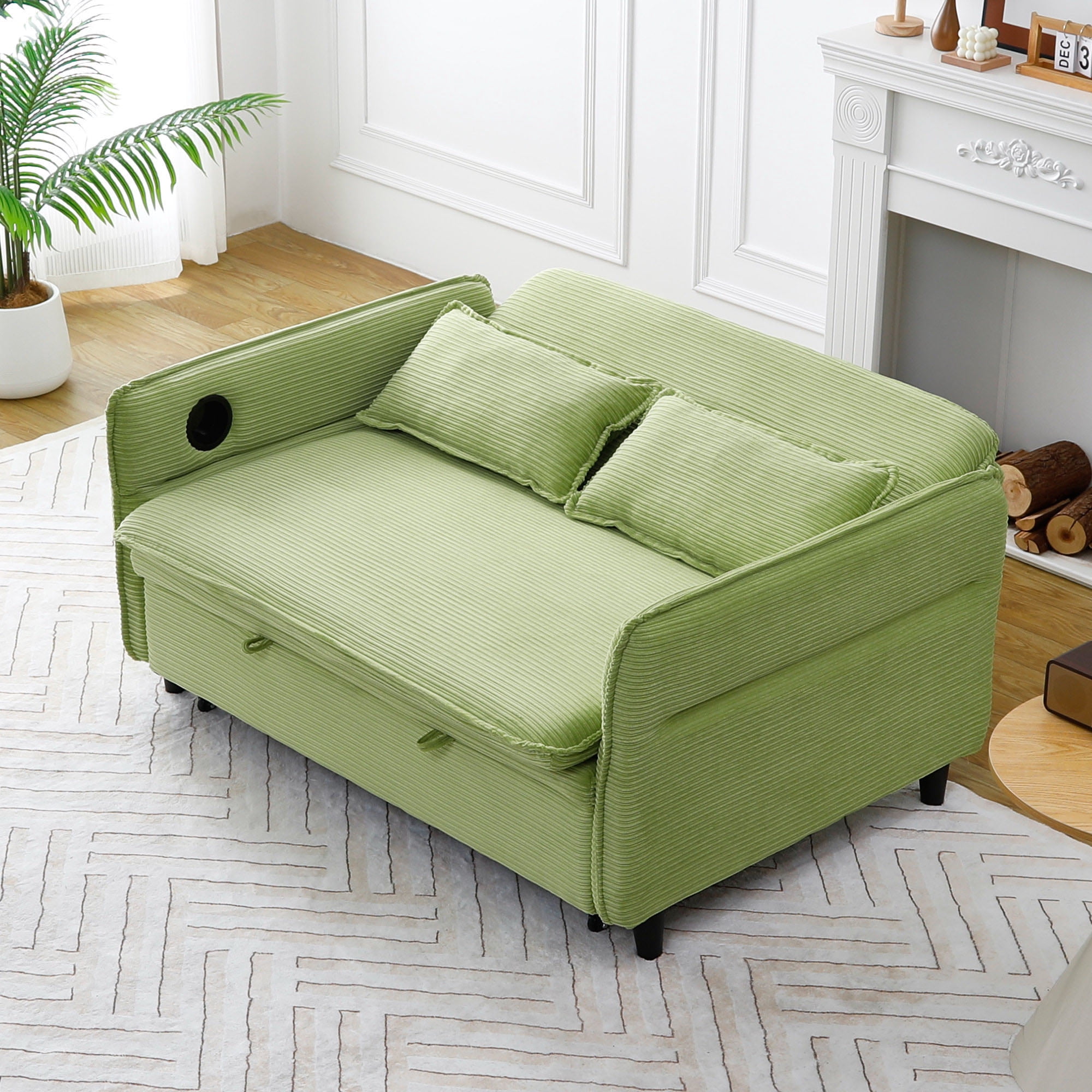 Euroco 65.74'' Letter-Striped Convertible Sofa Bed with Adjustable Armrests and Backrest – Pull-Out Sleeper Couch for Living Room or Apartment
