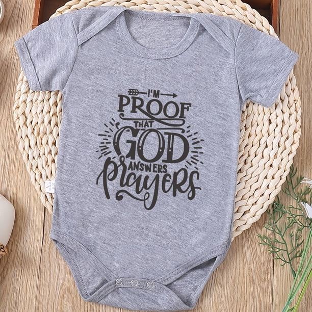 Cute "I'm Proof That God Answers Players" Print Romper For Summer, Funny Pregnancy Gift, Baby Boys And Girls Kids Clothes