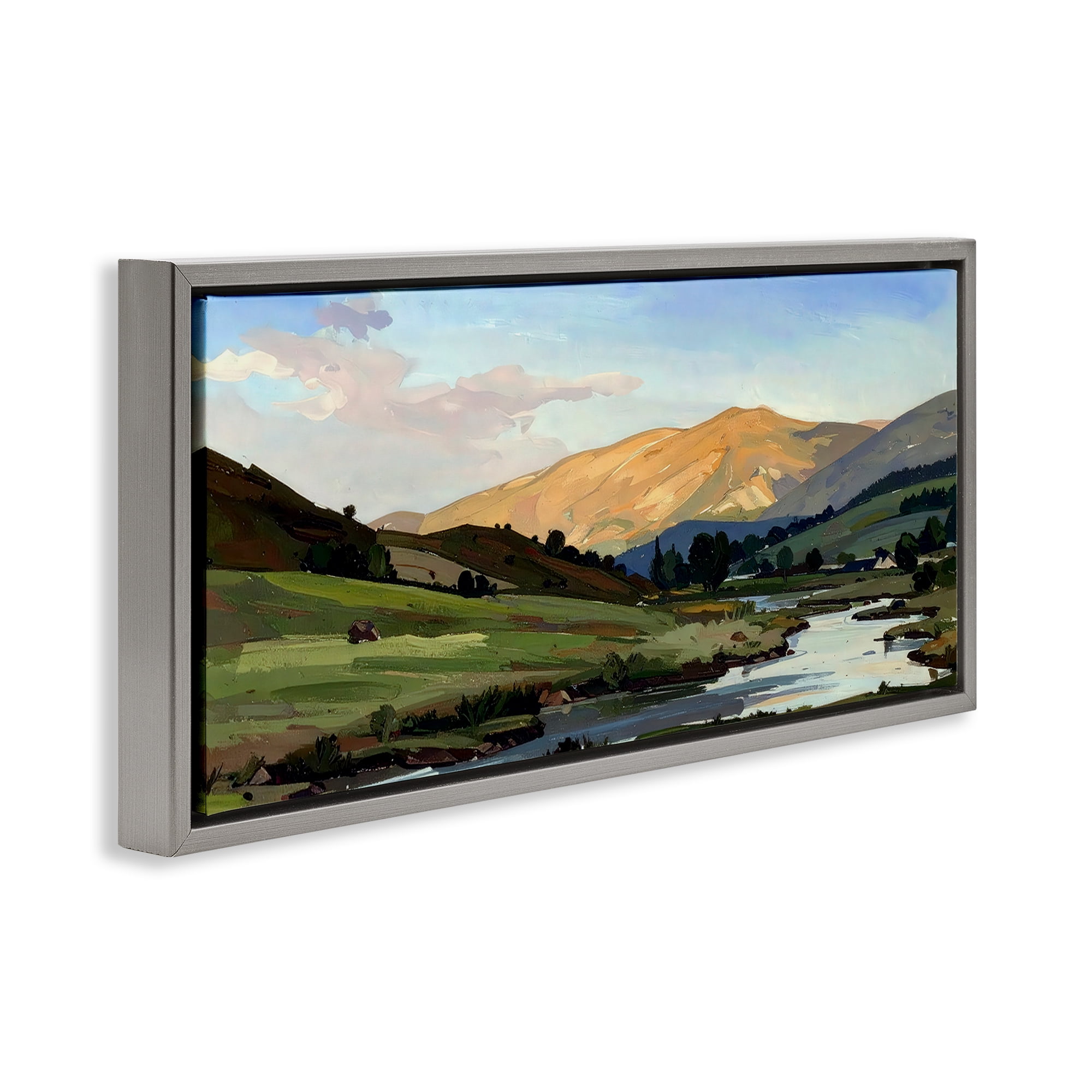 Stupell Industries Across The Valley Landscape Gray Framed Floater Canvas Wall Art, design by Alonza Saunders