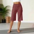 thumbnail image 7 of Petite Capri Shorts for Women Knee Length Stretch Bermuda Casual Long Shorts With Pockets Summer Outdoor Walking Lounge Gym Red M, 7 of 7