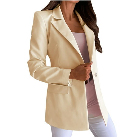 

Womens Long Sleeve Blazer Single Breasted Shacket Jacket Casual Open Front Solid Turn Down Collar Coat Outerwear