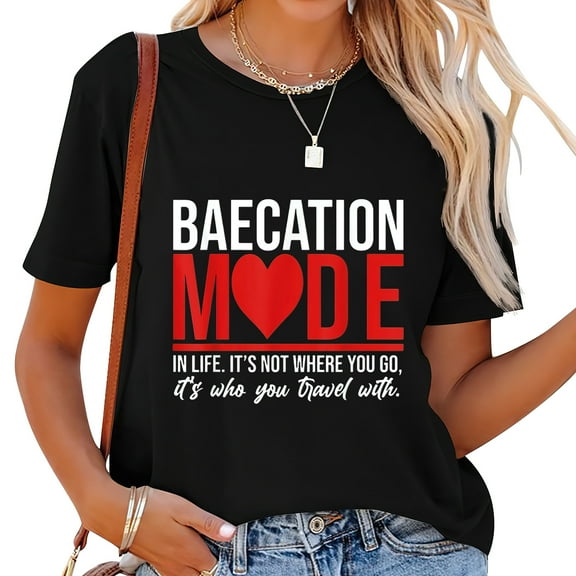 Cute Couples Trip Matching Vacation Baecation Vibe Trendy Graphic Short Sleeve Top for Women - Comfortable and Versatile