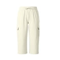 thumbnail image 6 of Bovxnpu Mens Capris Pants Beach Loungewear Pants Men Cargo 7 Pants Solid Elastic Waist Drawstring Side Pockets Casual Pants, 6 of 7