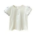 thumbnail image 1 of T-shirts à Volants en Maille d'Été pour Filles, Col Rond, Manches Courtes, Tenue Décontractée pour Enfants, 1 of 3