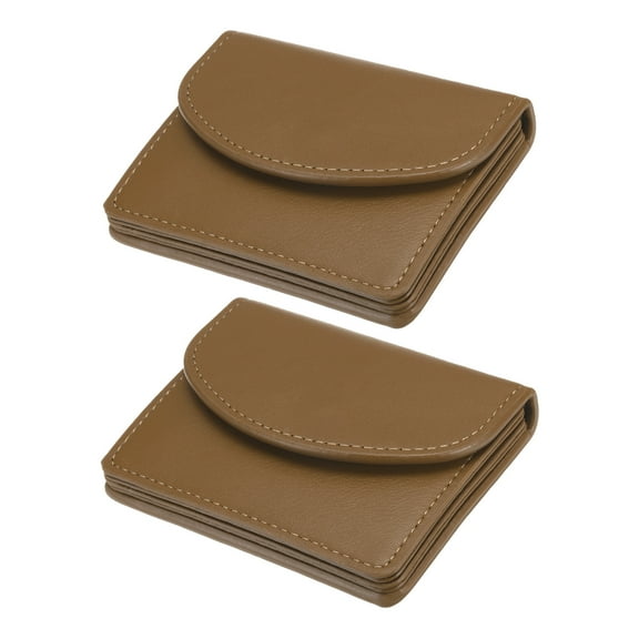 Uxcell PU Leather Business Card Case, 2Pcs Business Name Card Holder Wallet, Coffee