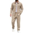 thumbnail image 2 of Elvqul Men's Long Sleeve Shirt and Pants Set with Button Detail & Drawstring Closure, Linen-Blend, 2 of 5