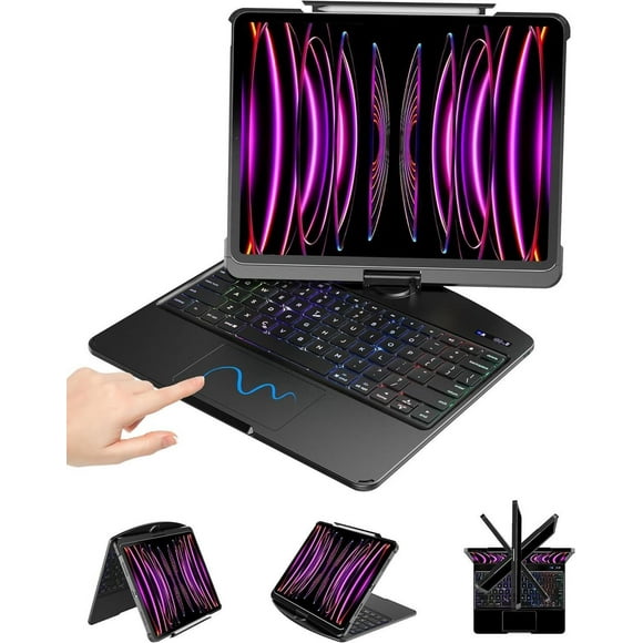 Touch Keyboard Case for iPad Air M2 11 Inch 2025 2024/iPad Pro 11 4th/3rd/2nd/1st Gen 2021/2020/2018/iPad Air 5th/4th Gen with Clear Hard PC Back & Trackpad & Backlight & 360° Rotatable & Pen Holder