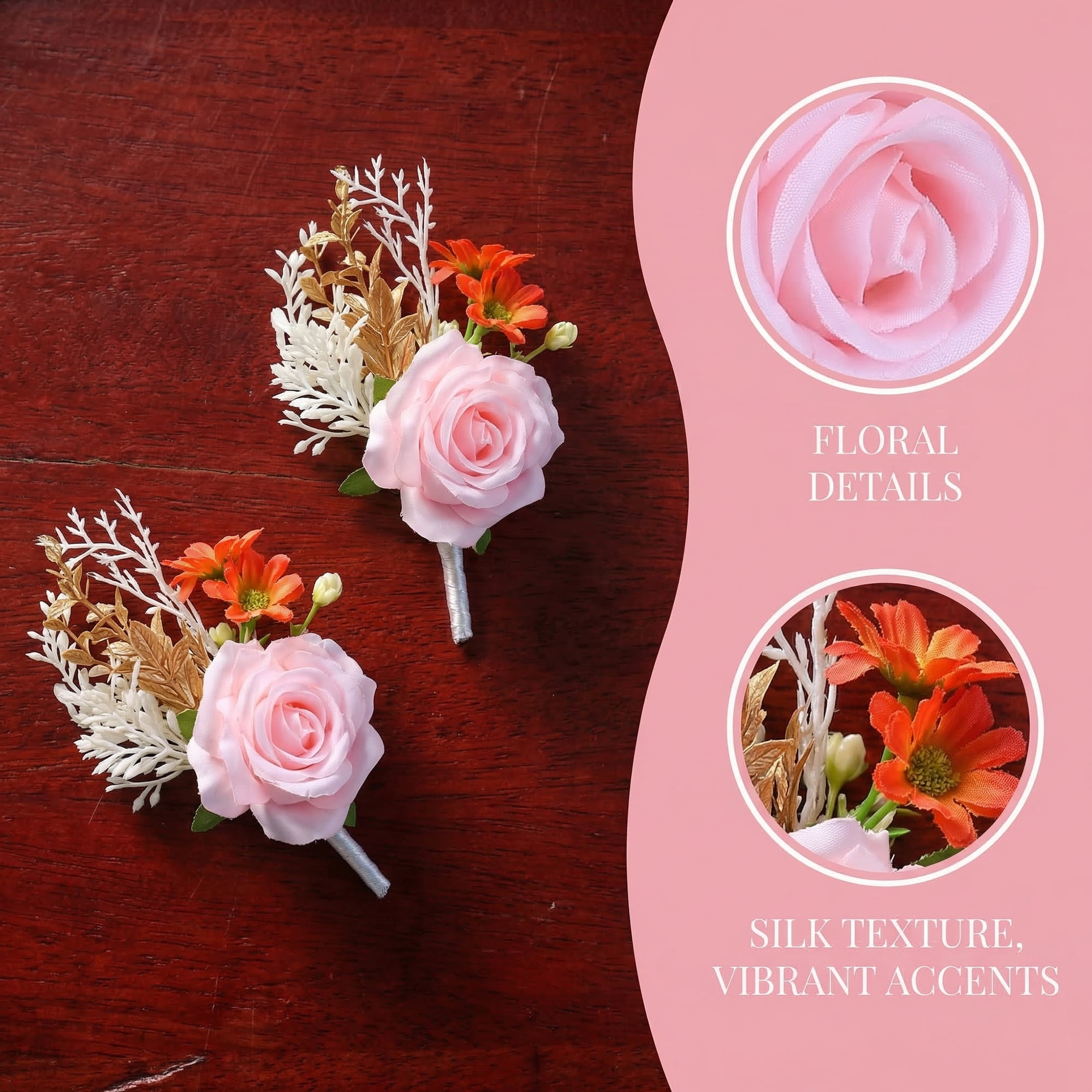 Unique Bargains 4Pcs Artificial Rose Corsage with Pins for Men Pink 5.7 in